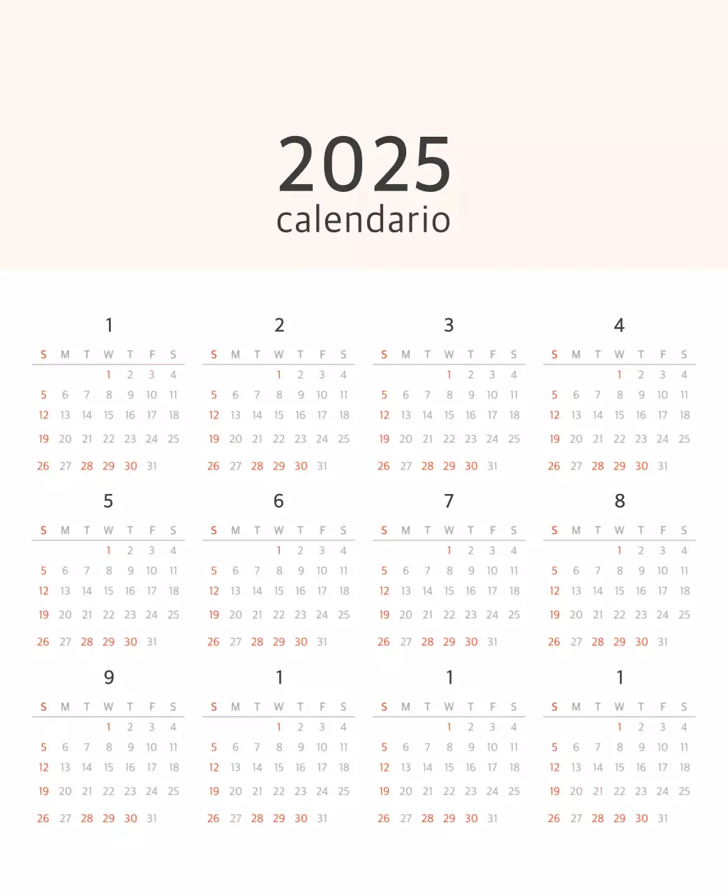 Calendario blanco de naturaleza botánica limpia