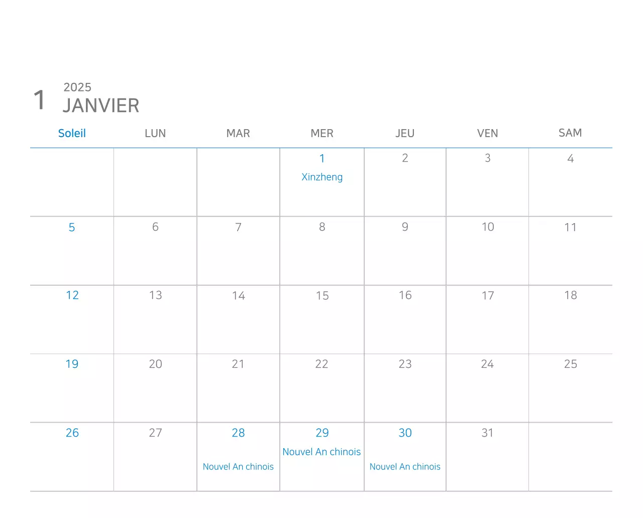 Calendrier moderne bleu Calendrier