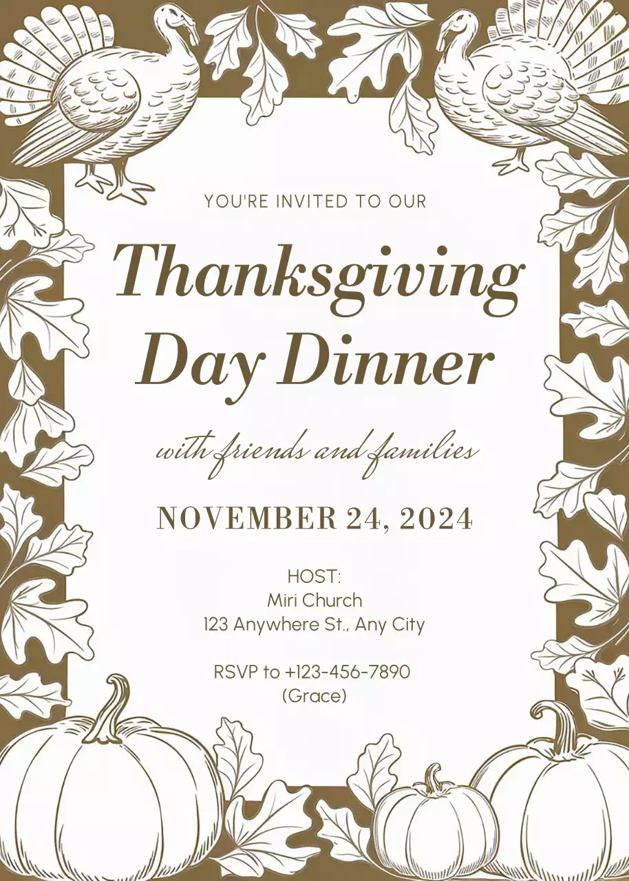 Brown Traditional Thanksgiving Invitation Poster