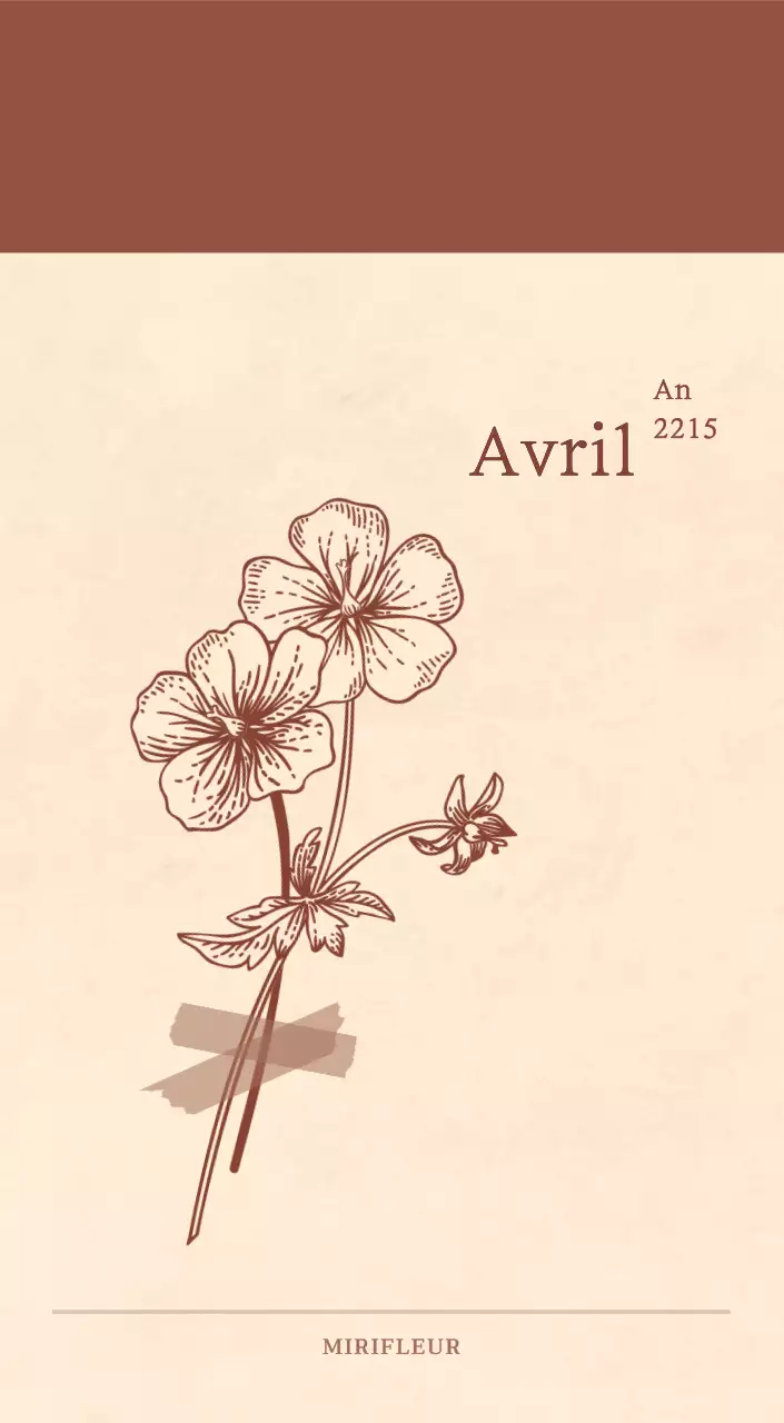 Calendrier sentimental de fleuriste en papier de laine marron clair et marron.