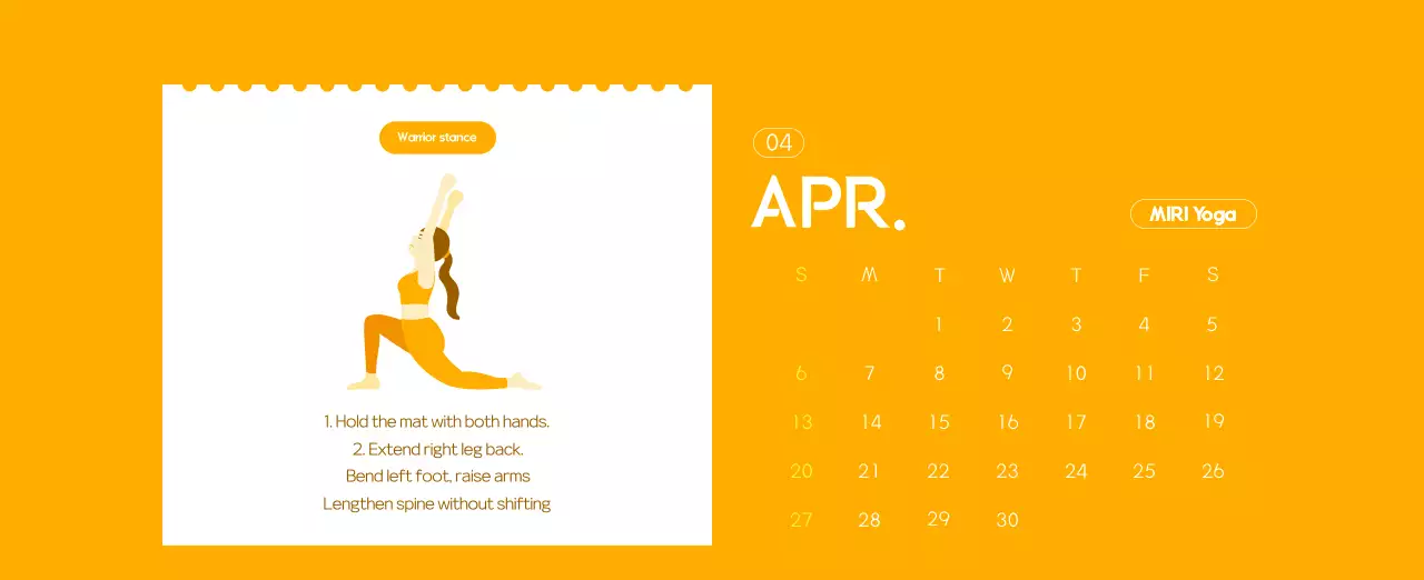 Orange Minimalist Yoga Promotional Calendar