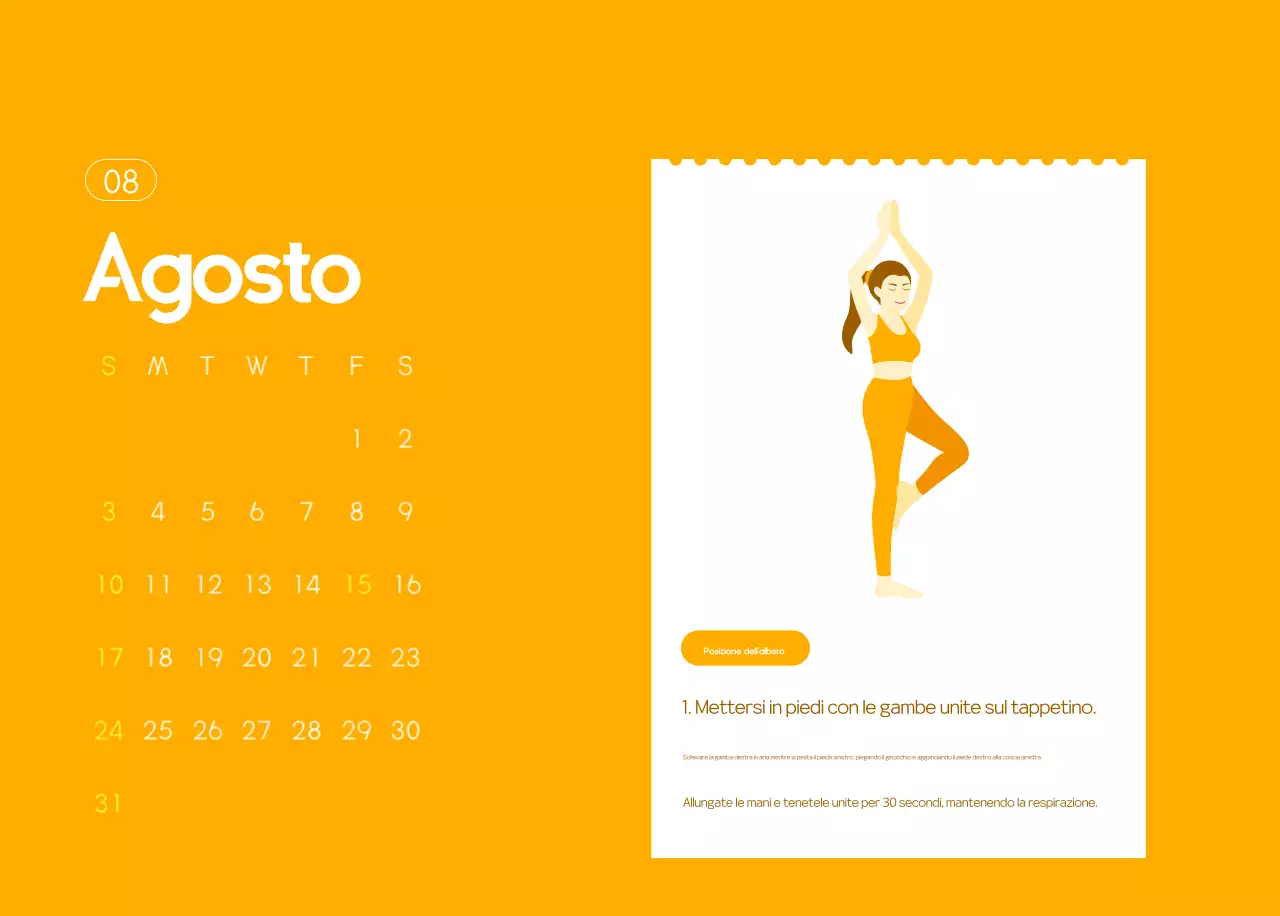 Calendario promozionale arancione dello yoga minimalista