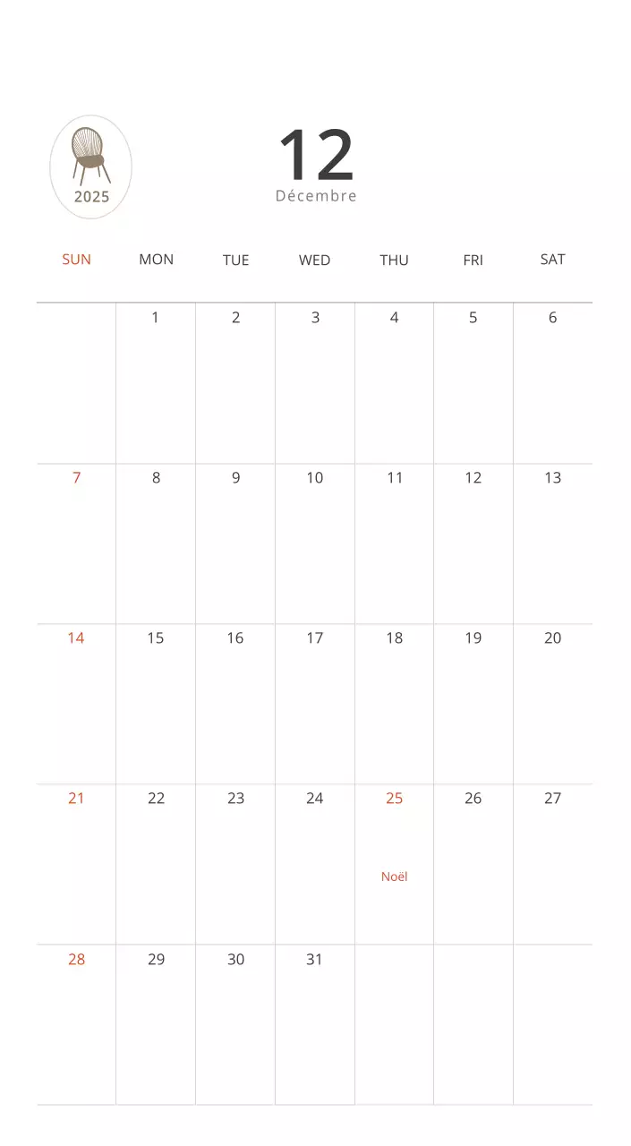Calendrier intérieur minimaliste beige