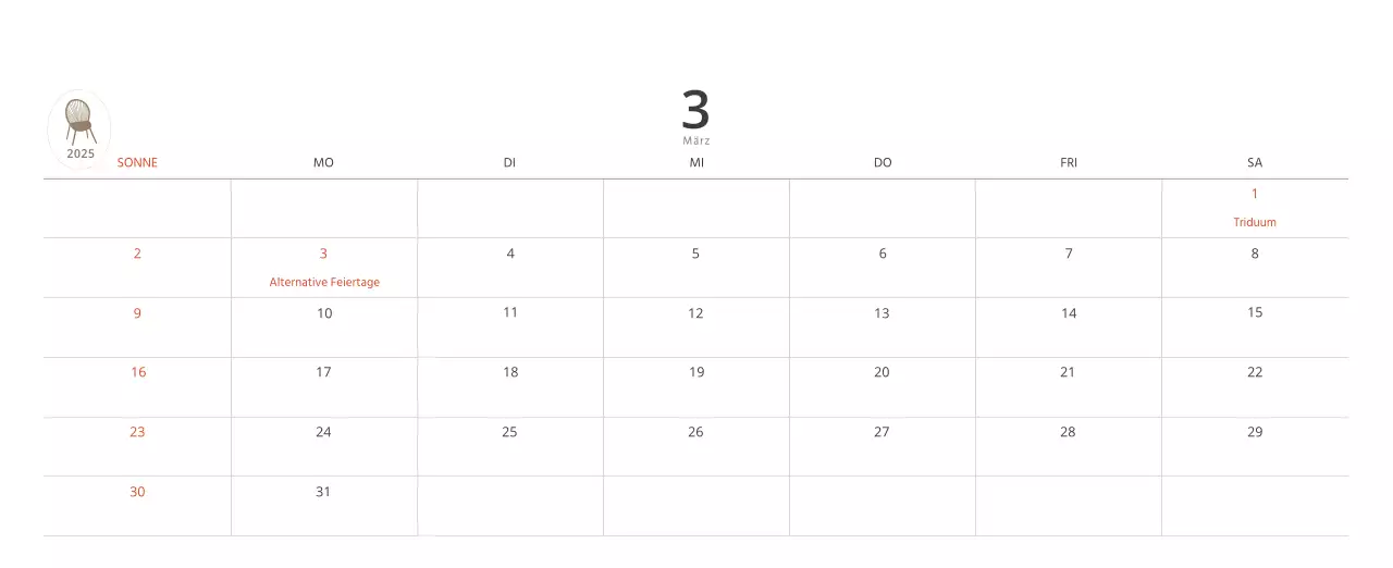 Beigefarbener minimalistischer Innenkalender