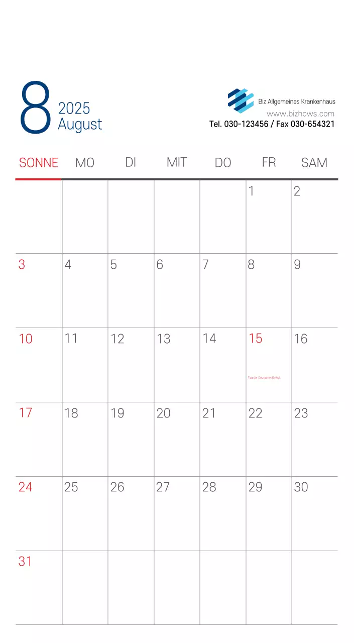 Marineblauer einfacher Krankenhaus-Werbekalender