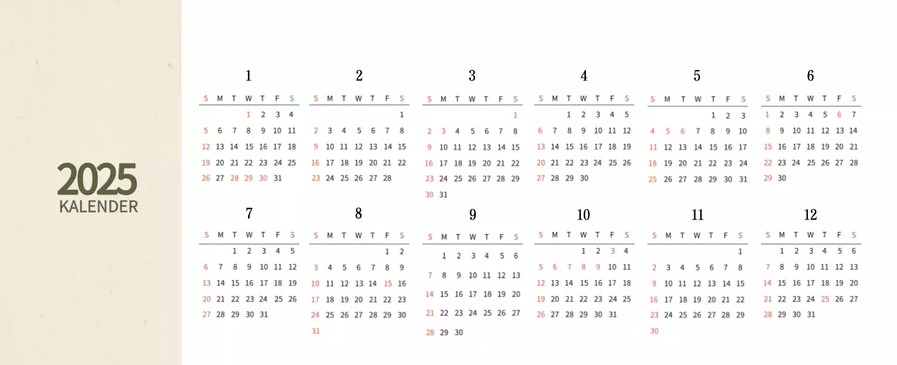 Beige Traditioneller Speisekalender