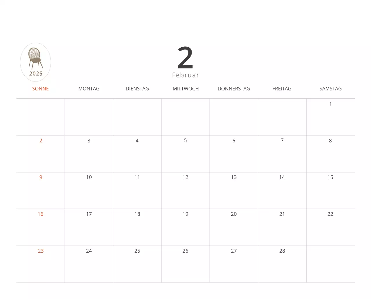 Beigefarbener minimalistischer Innenkalender