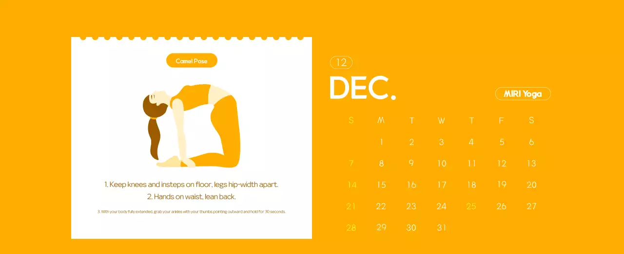 Orange Minimalist Yoga Promotional Calendar