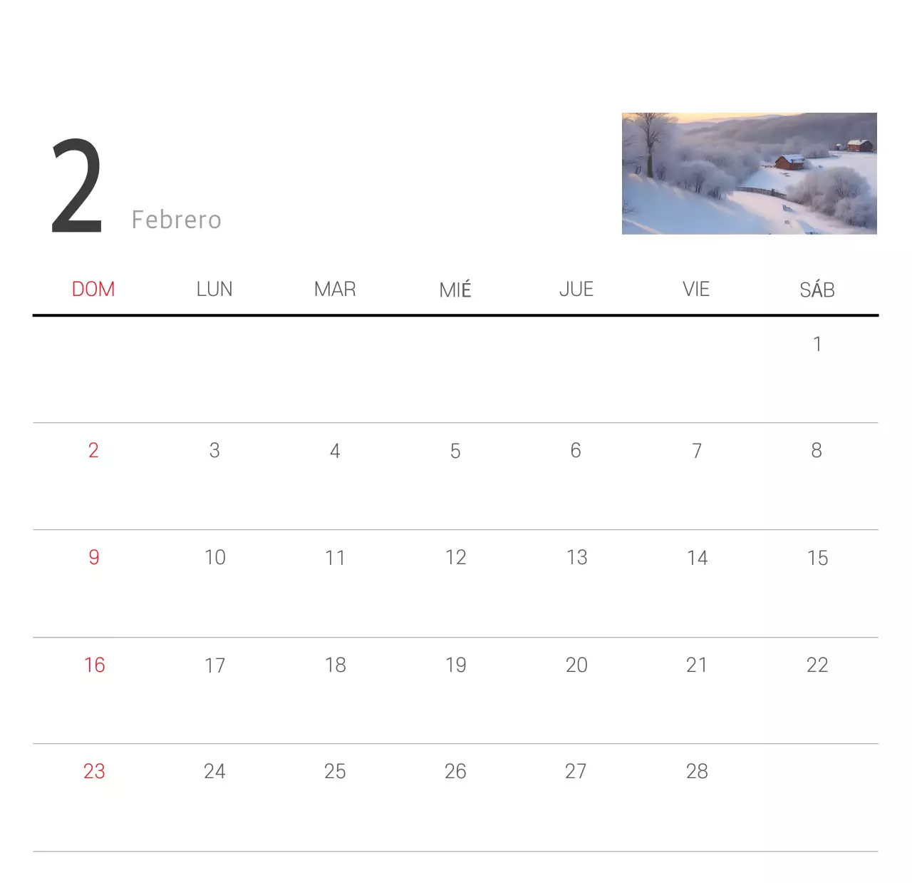 Calendario blanco de naturaleza botánica limpia