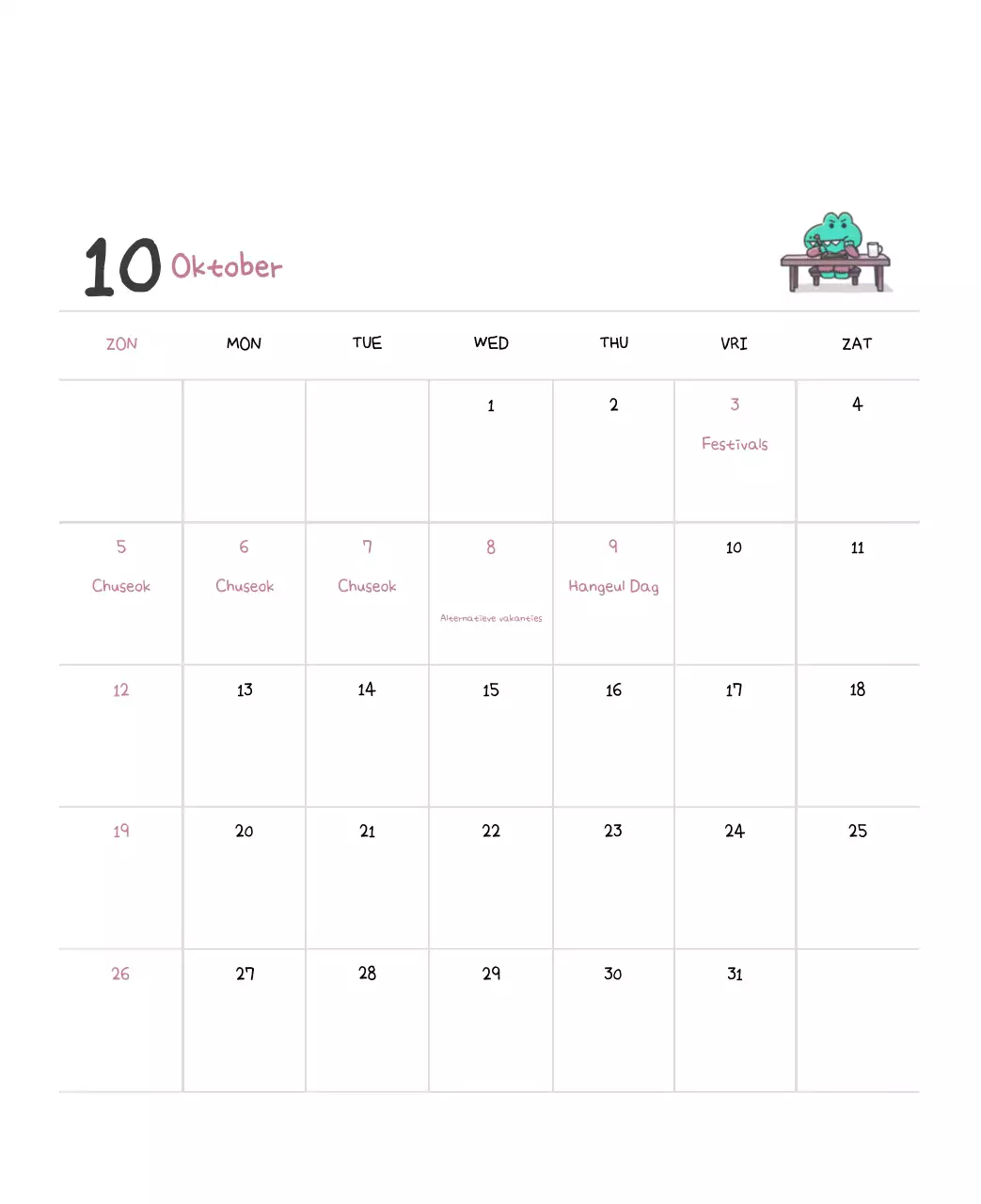 Een kalender met een schattig Ago-illustratieconcept