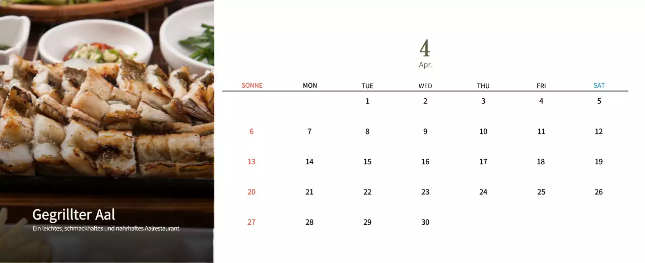 Beige Traditioneller Speisekalender