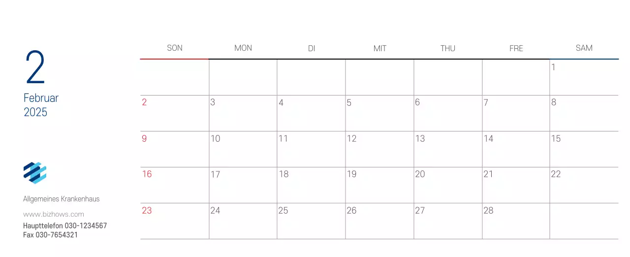 Marineblauer einfacher Krankenhaus-Werbekalender