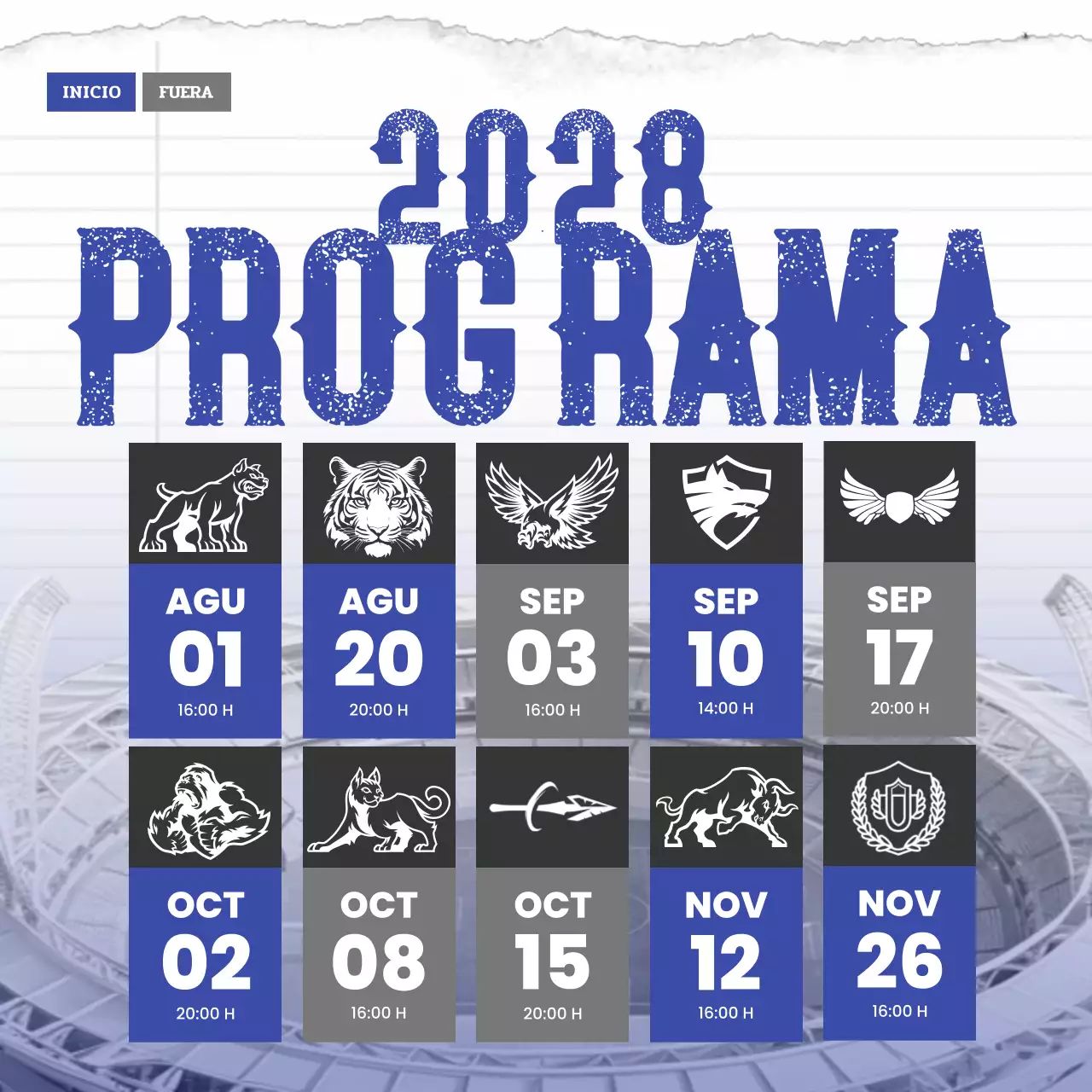 calendario deportivo moderno azul