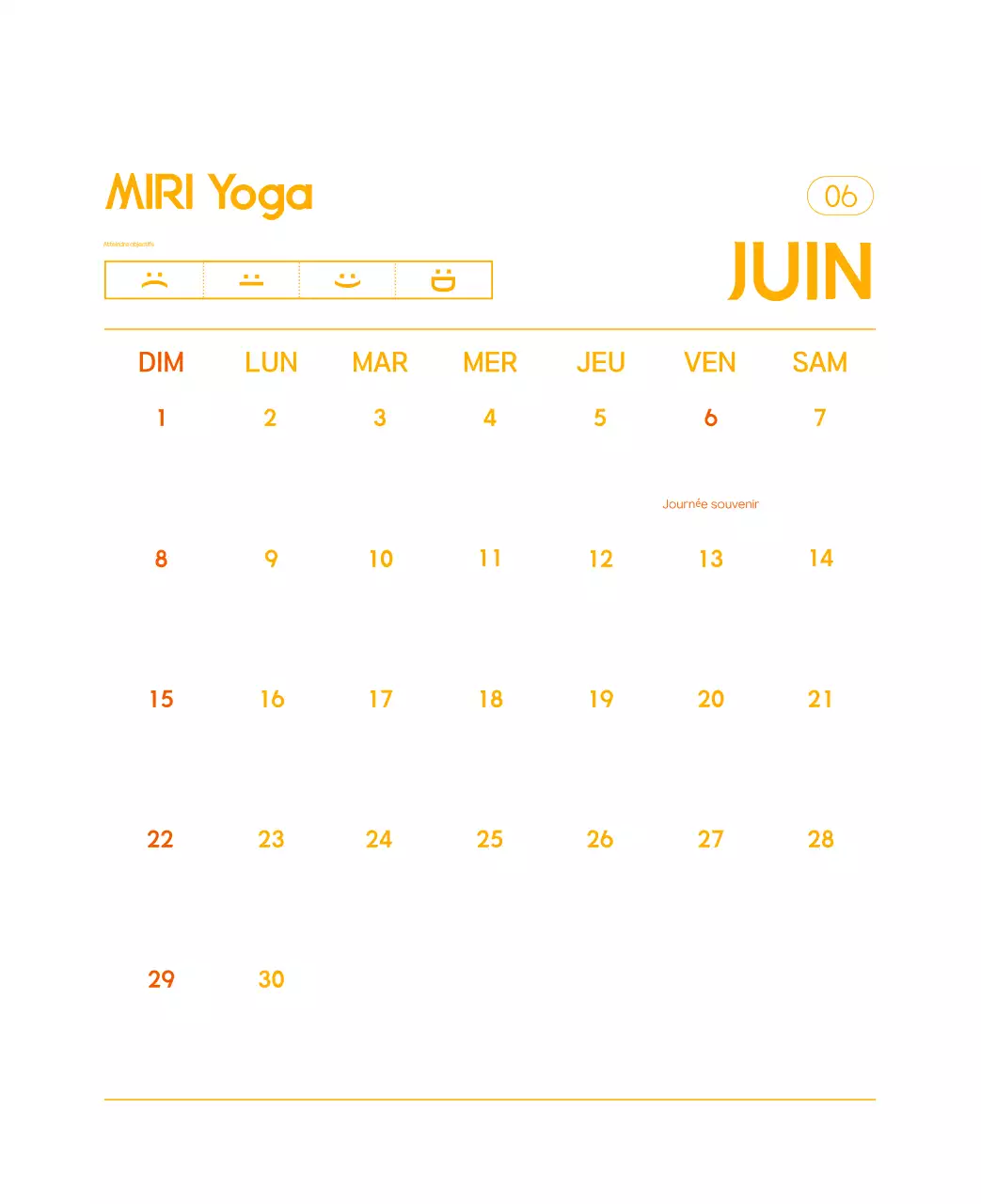Calendrier promotionnel de yoga minimaliste orange