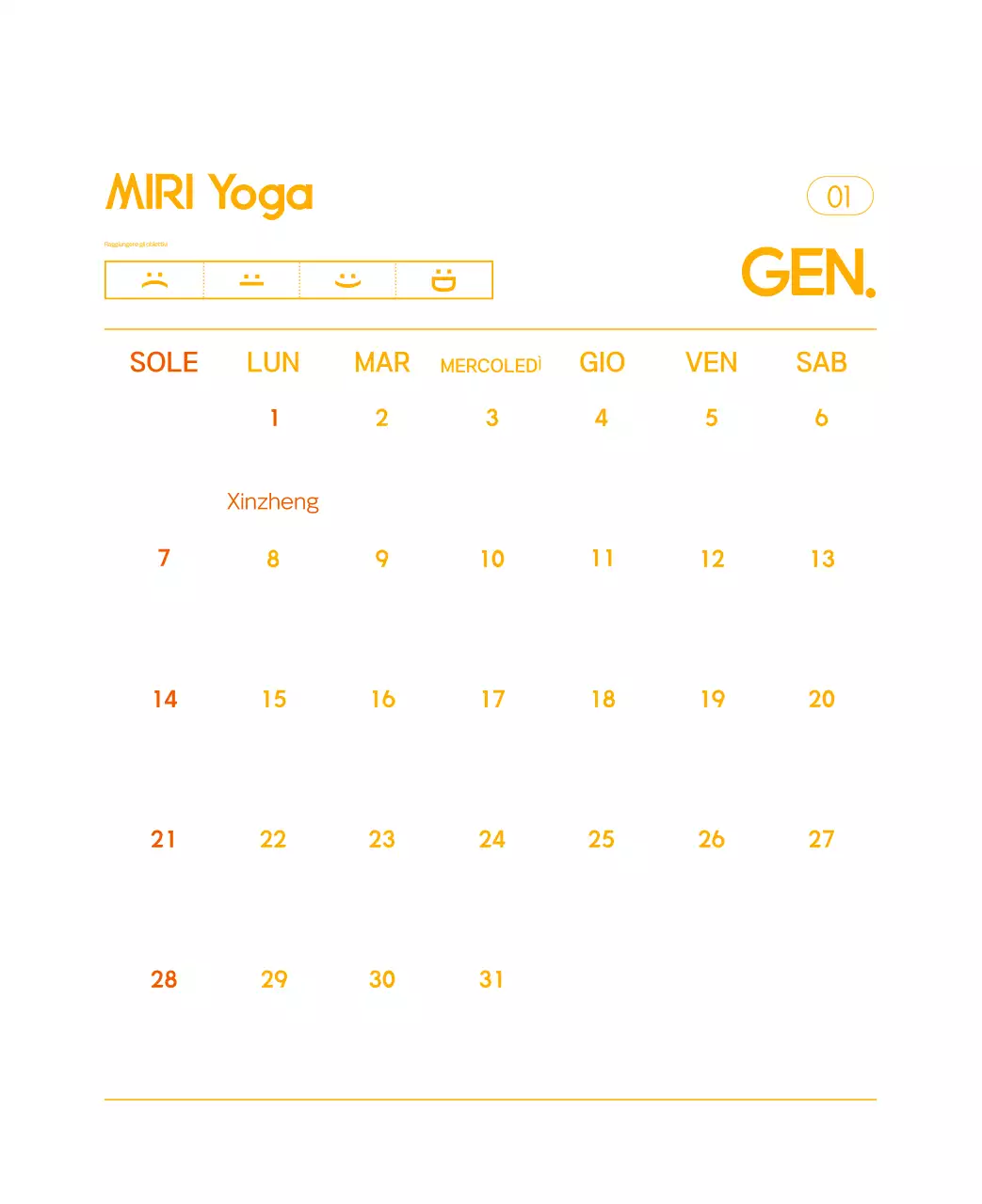 Calendario promozionale arancione dello yoga minimalista