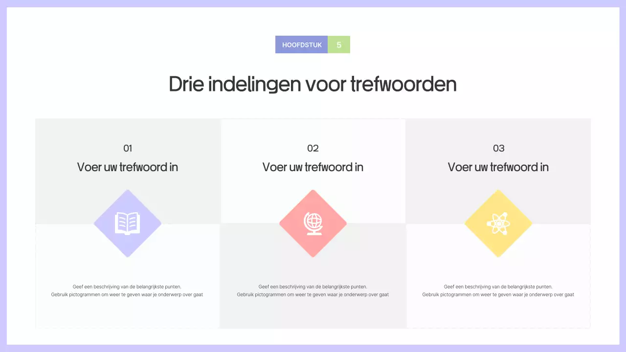 Prospectus met eenvoudige vormen in paars en grijs