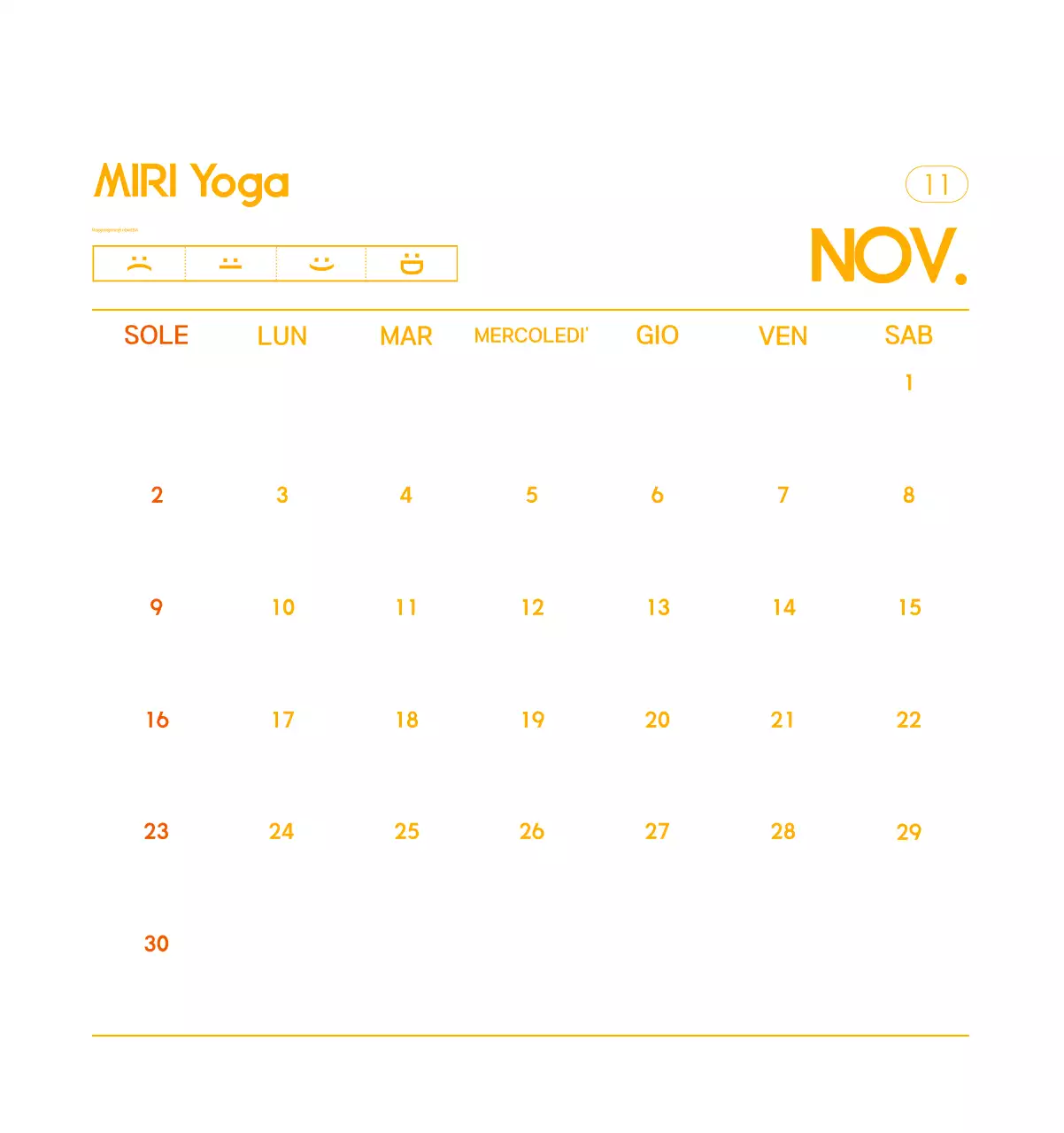 Calendario promozionale arancione dello yoga minimalista