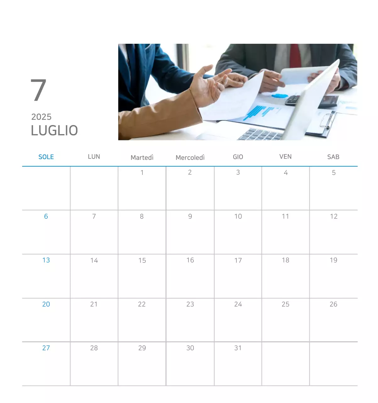 Calendario aziendale minimalista blu