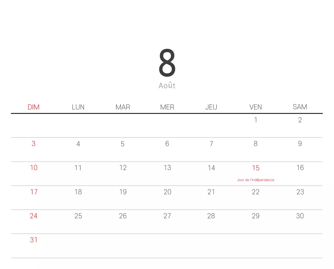 Calendrier botanique blanc et propre