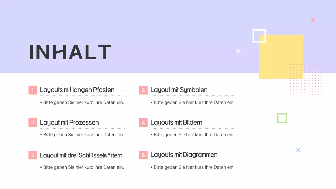 Prospekt mit einfachen Formen in Lila und Grau