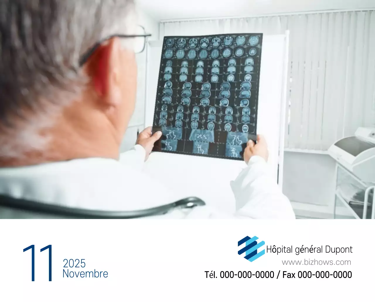 Calendrier promotionnel d'hôpital simple blanc marine