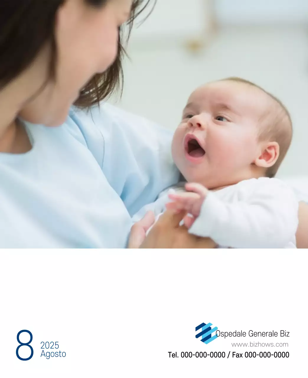 Calendario promozionale dell'ospedale semplice, bianco e blu