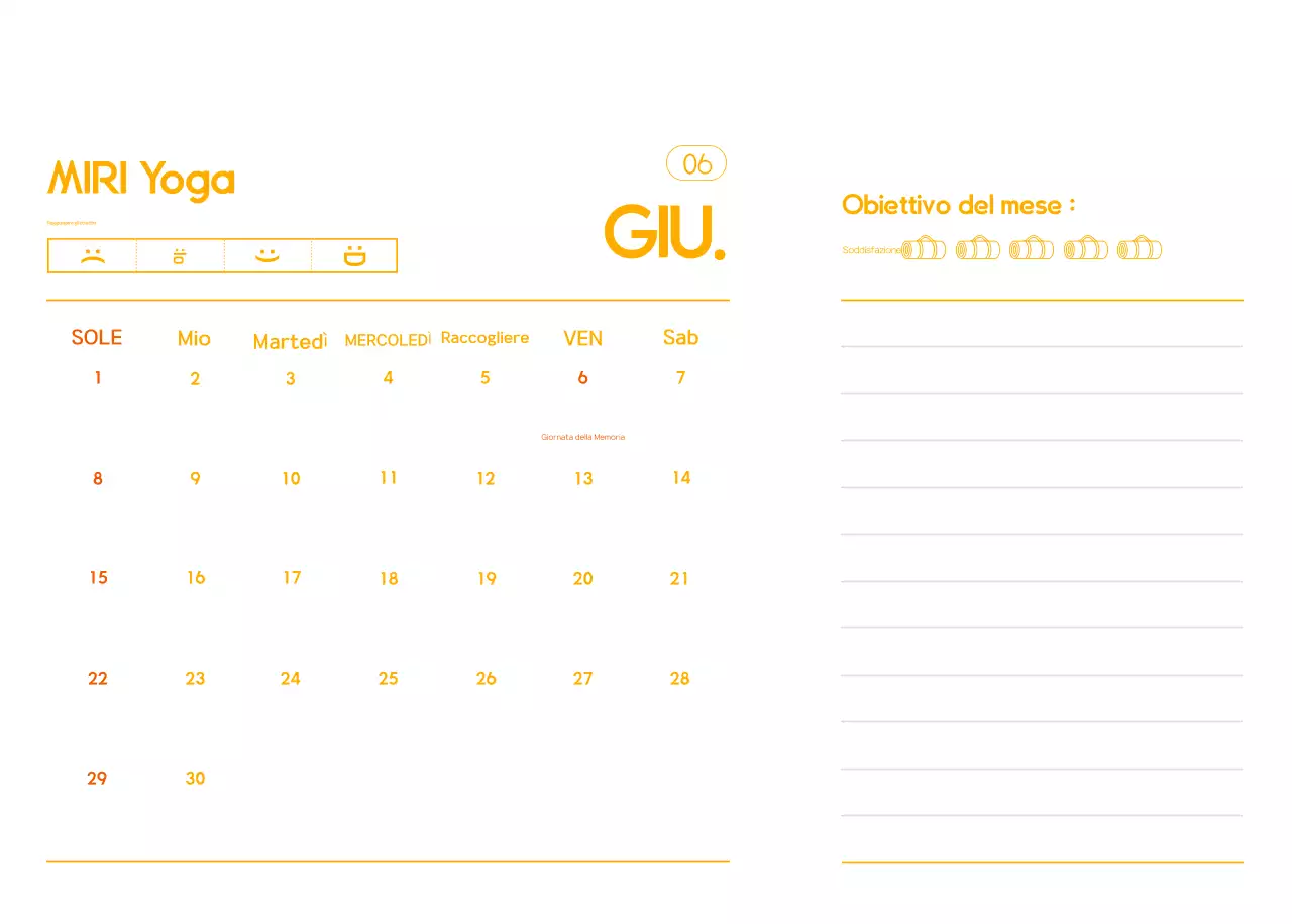 Calendario promozionale arancione dello yoga minimalista