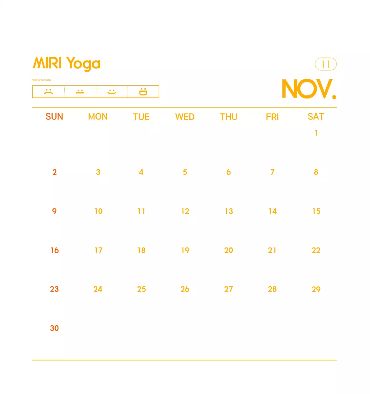 Orange Minimalist Yoga Promotional Calendar