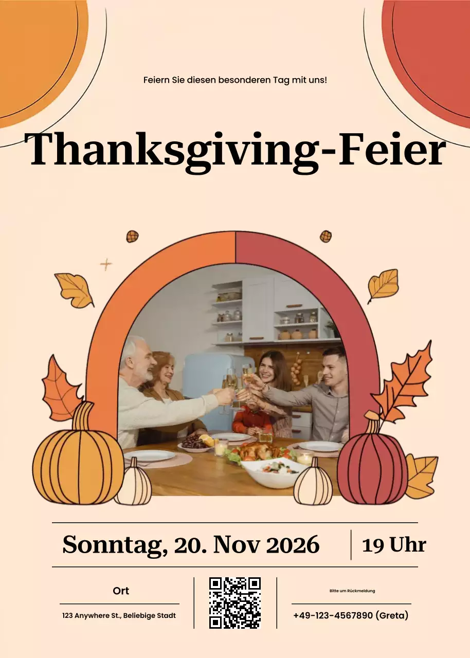 Beige Orange Retro Thanksgiving-Einladung