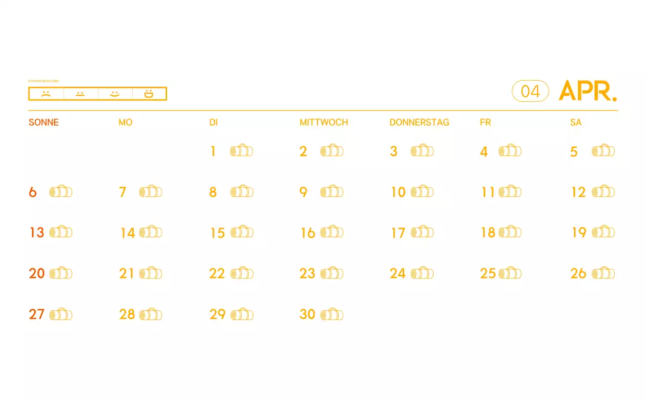 Orange Minimalistischer Yoga-Aktionskalender