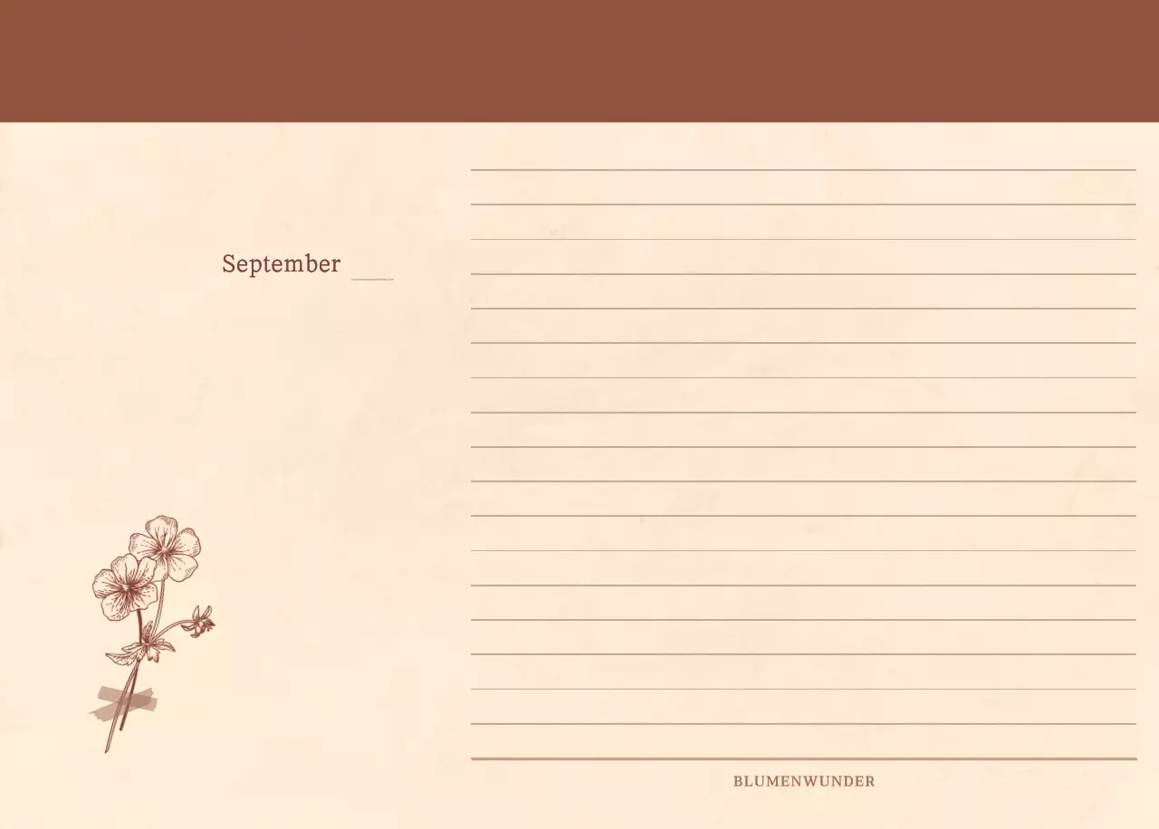 Ein sentimentaler Blumenkalender in hellbraunem und braunem Velinpapierkonzept