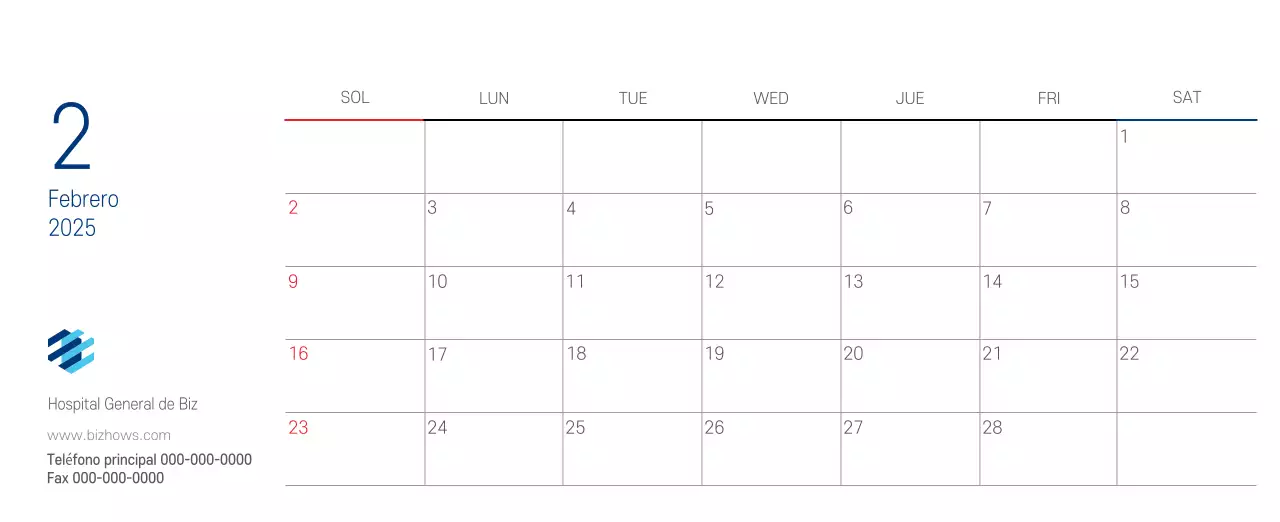 Calendario promocional Hospital Navy White Simple