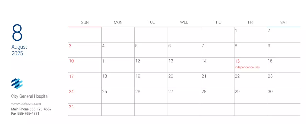 Navy White Simple Hospital Promotional Calendar