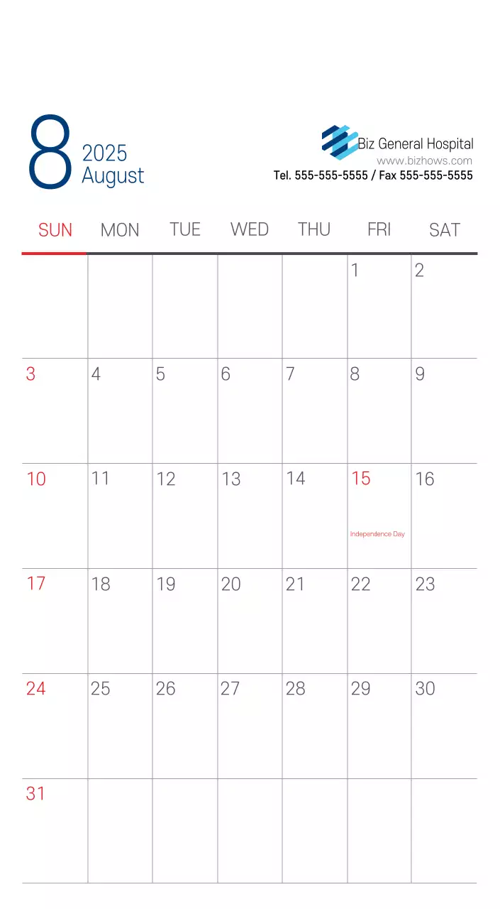 Navy White Simple Hospital Promotional Calendar