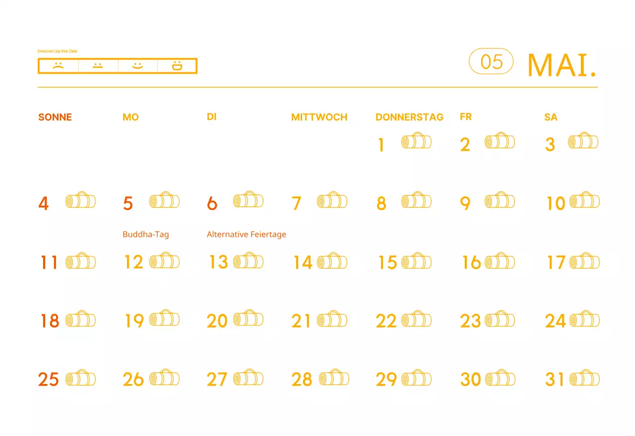 Orange Minimalistischer Yoga-Aktionskalender