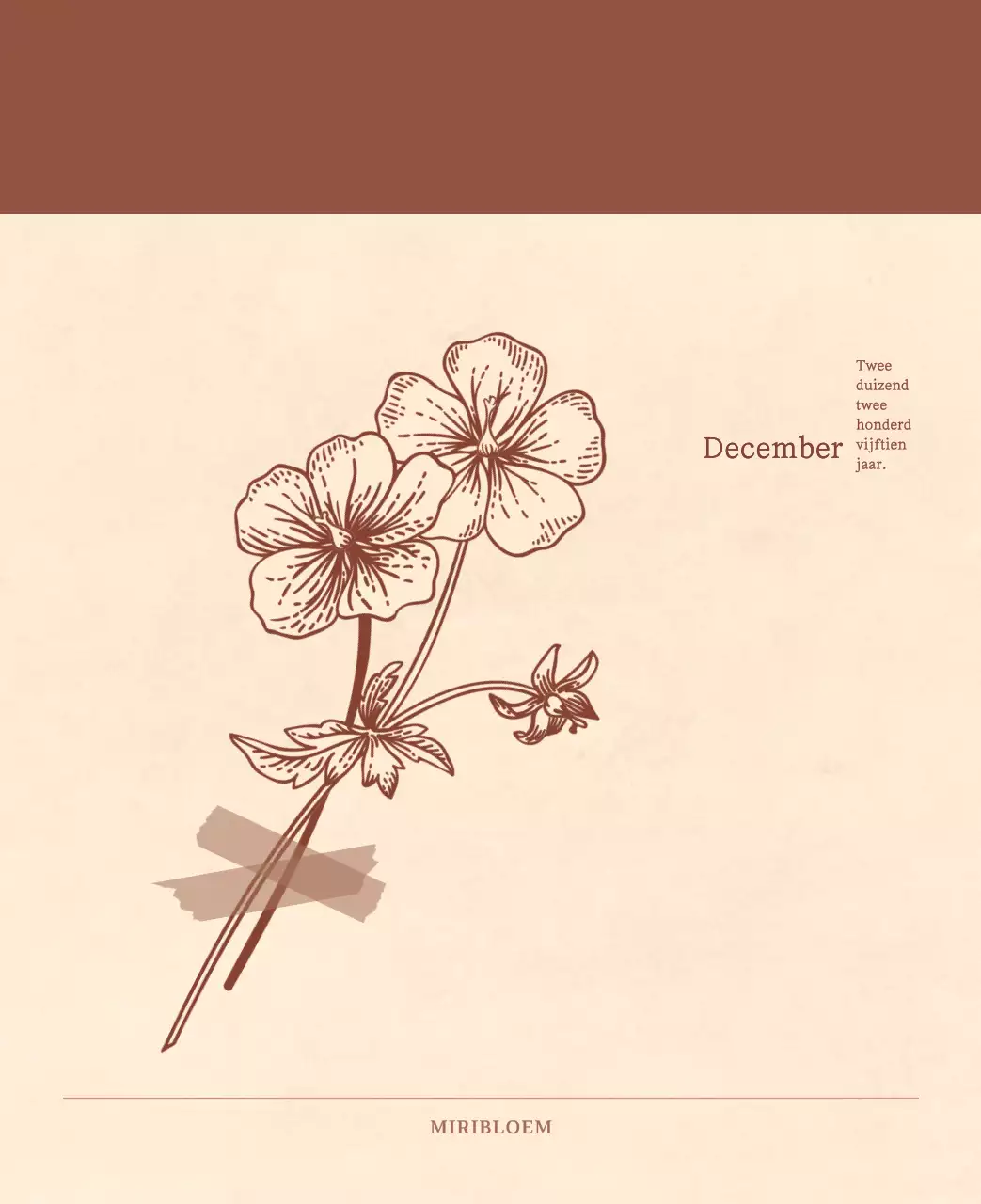 Een sentimentele bloemenkalender in lichtbruin en bruin wollen papierconcept