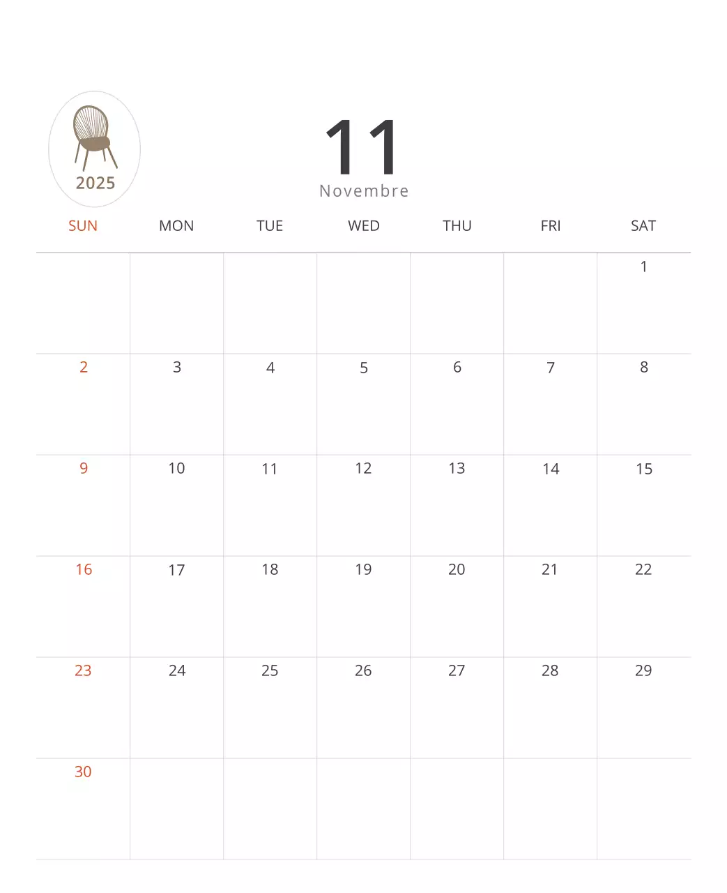 Calendrier intérieur minimaliste beige