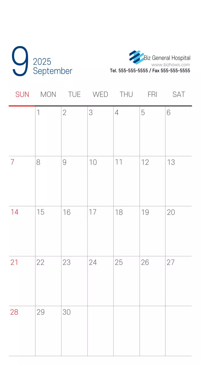 Navy White Simple Hospital Promotional Calendar