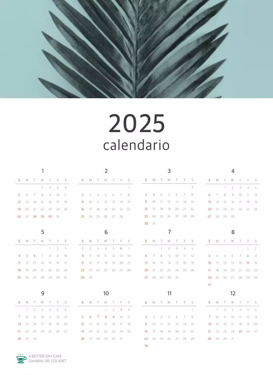 Calendario botanico naturale bianco e pulito