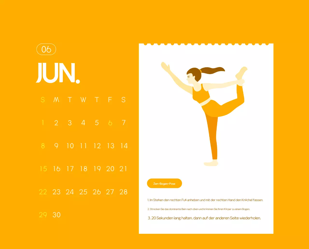 Orange Minimalistischer Yoga-Aktionskalender