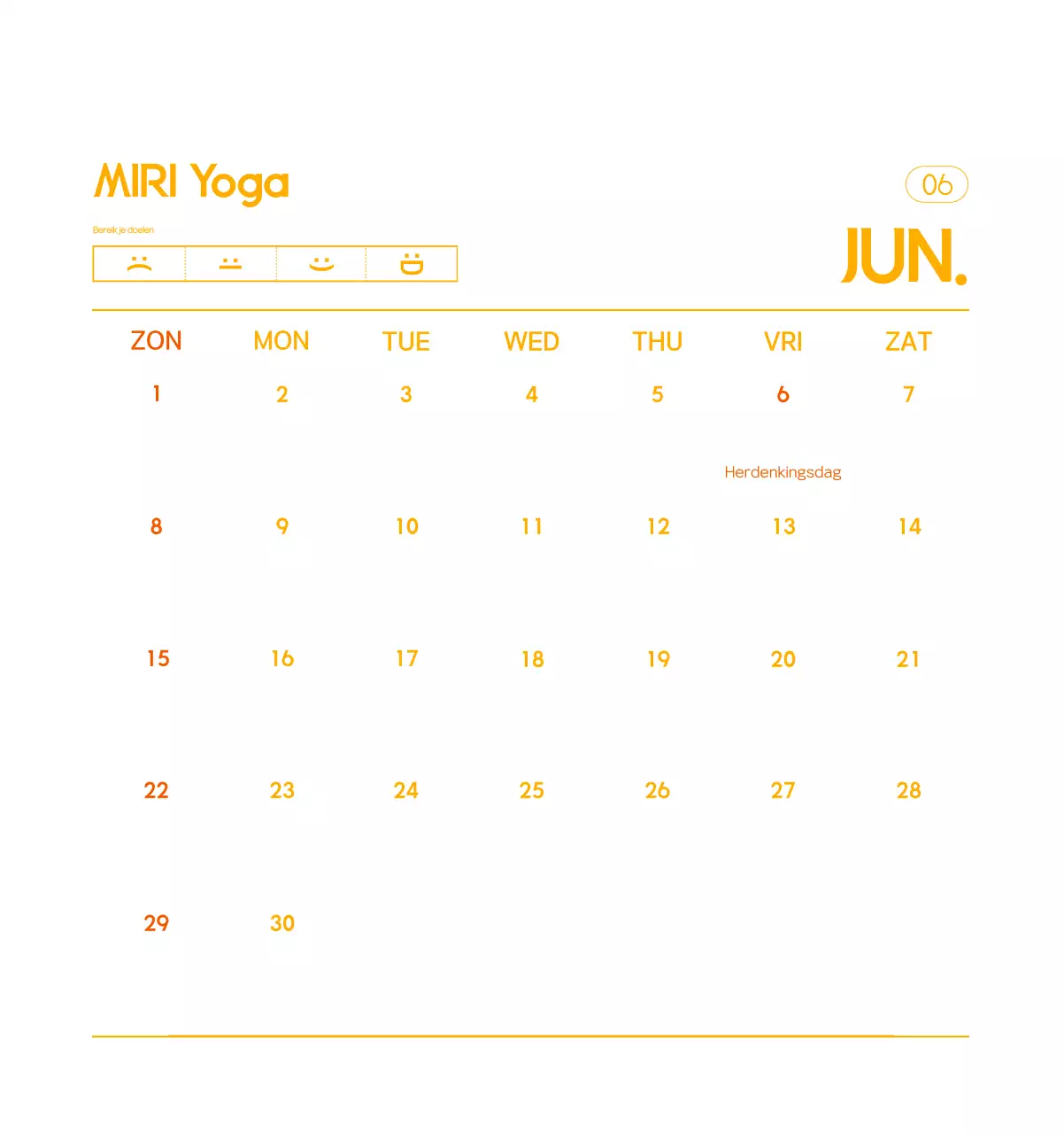 Oranje Minimalistische Yoga Promotiekalender