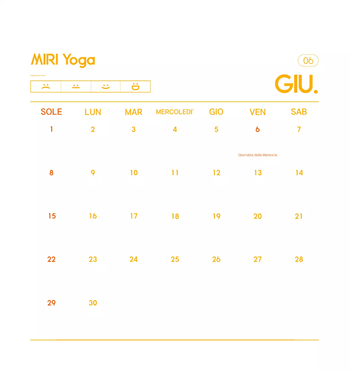 Calendario promozionale arancione dello yoga minimalista