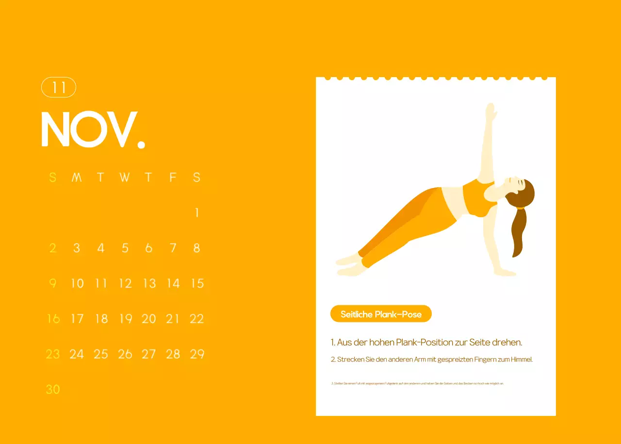 Orange Minimalistischer Yoga-Aktionskalender