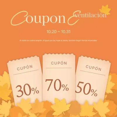 Promocione los eventos de cupones de otoño con hojas caídas de color naranja y amarillo