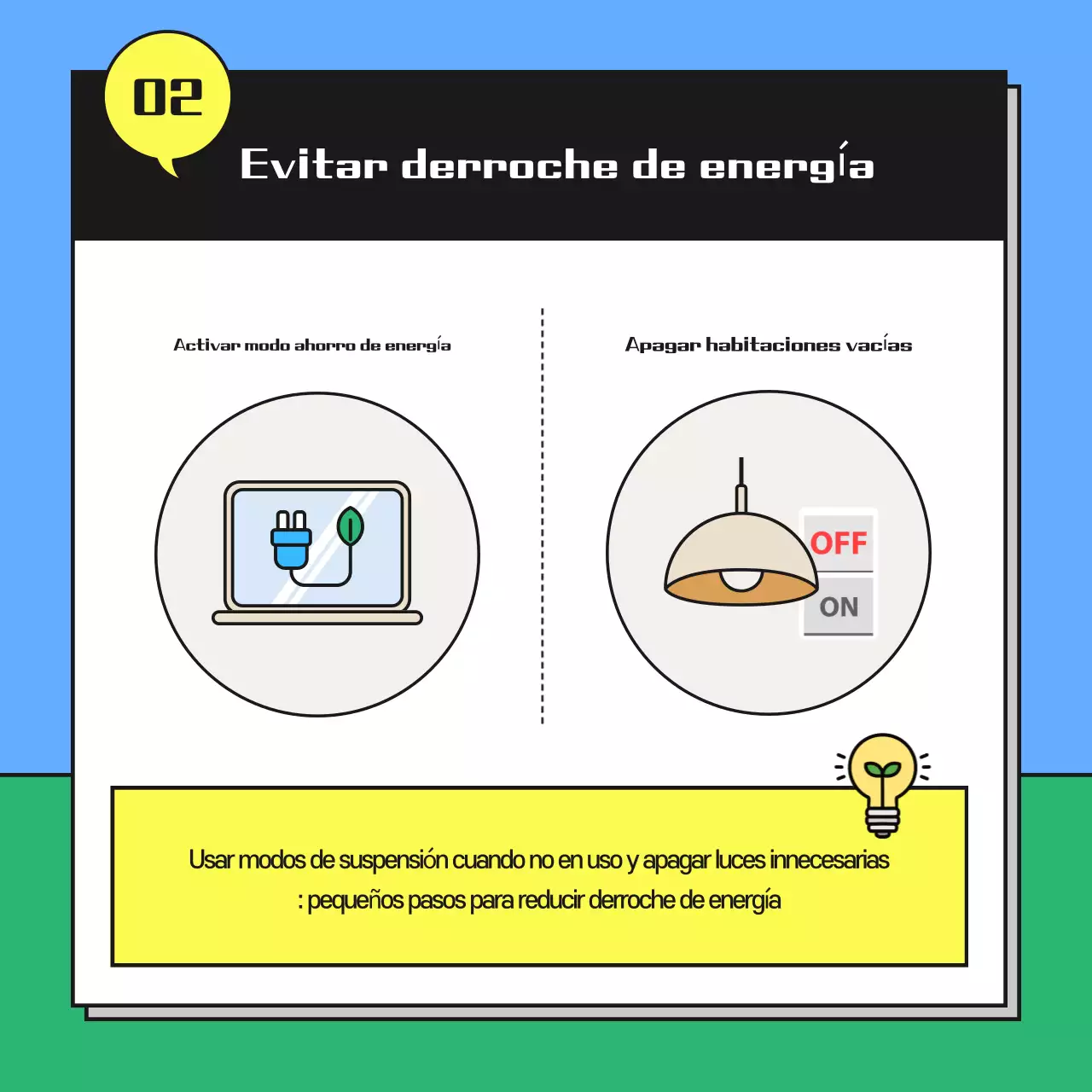Una bonita campaña de ahorro energético en azul claro y verde