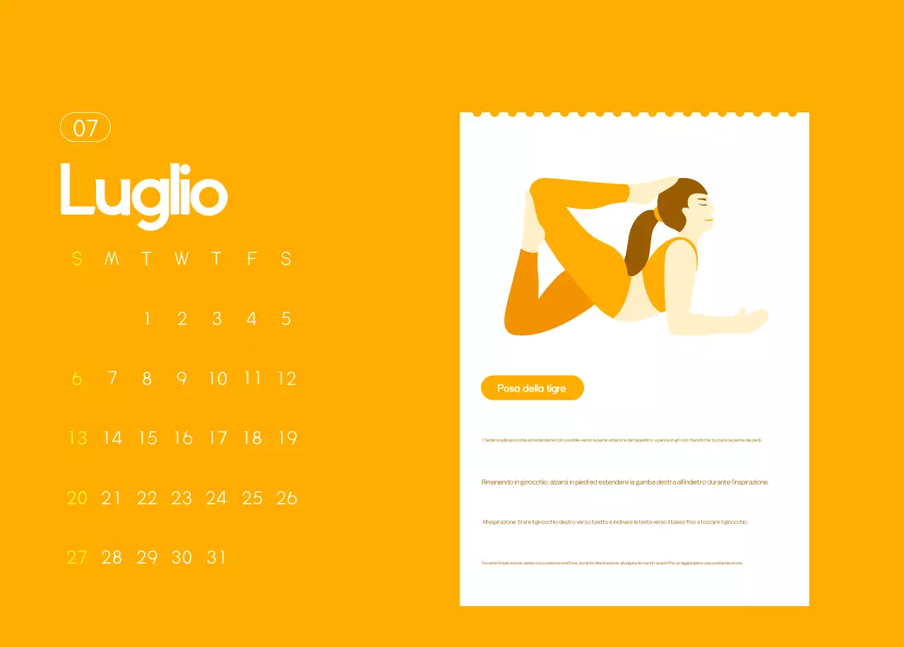 Calendario promozionale arancione dello yoga minimalista