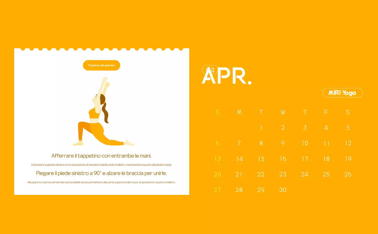 Calendario promozionale arancione dello yoga minimalista