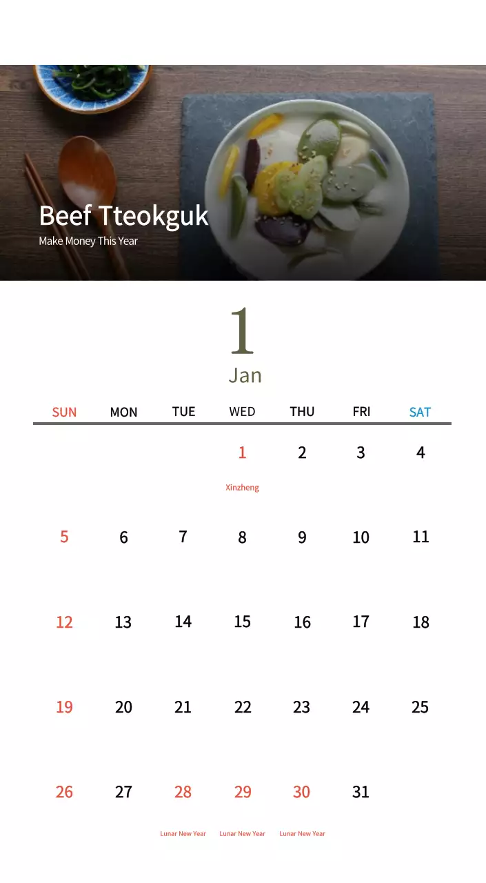 Beige Traditional Food Calendar