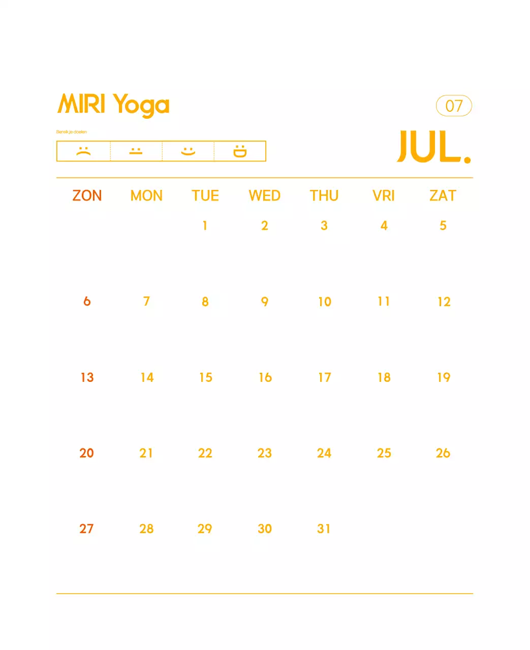 Oranje Minimalistische Yoga Promotiekalender