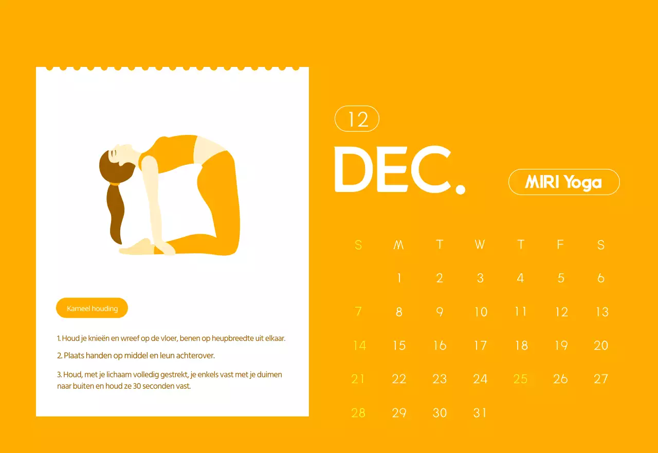 Oranje Minimalistische Yoga Promotiekalender